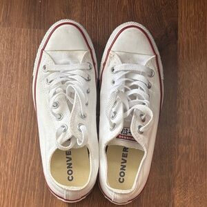 Converse White Canvas Low-Top Sneakers with Red Stripe